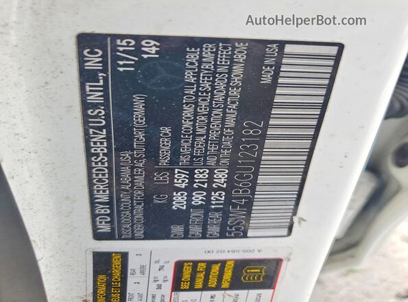 55SWF4JB6GU123182 2016 MERCEDES-BENZ C White ძრავის განყოფილების ხედი