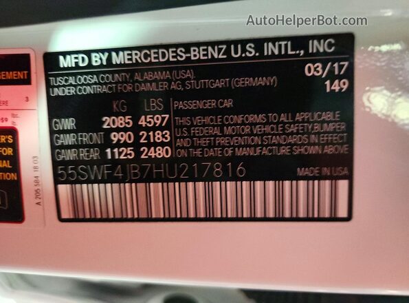 55SWF4JB7HU217816 2017 MERCEDES-BENZ C White Widok komory silnika