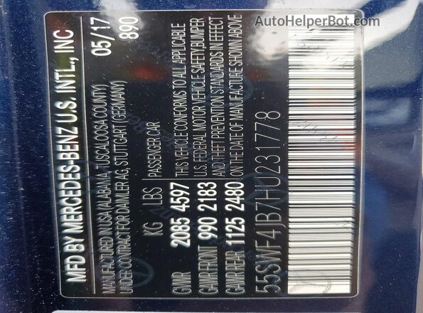 55SWF4JB7HU231778 2017 MERCEDES-BENZ C Синий Вид подкапотного пространства