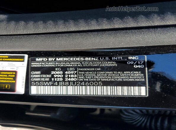 55SWF4JB8JU246005 2018 MERCEDES-BENZ C Черный Вид подкапотного пространства