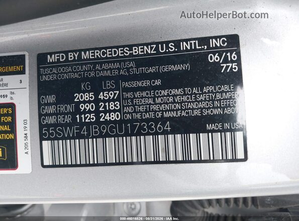55SWF4JB9GU173364 2016 MERCEDES-BENZ C-CLASS Silver Շարժիչի բաժամունքի տեսք