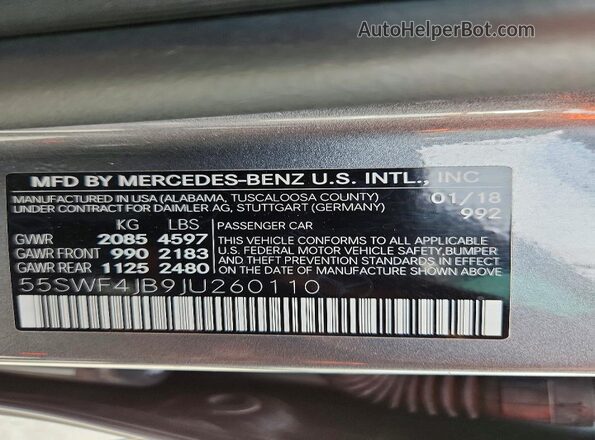 55SWF4JB9JU260110 2018 MERCEDES-BENZ C Gray ძრავის განყოფილების ხედი