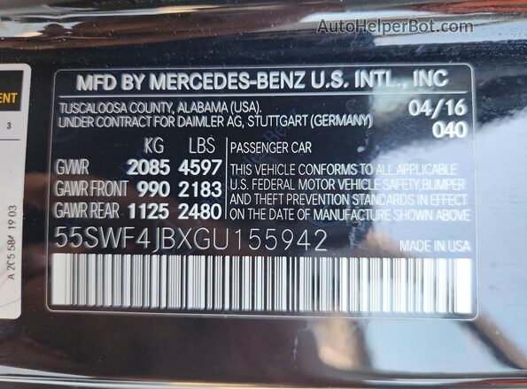55SWF4JBXGU155942 2016 MERCEDES-BENZ C Black Vista del compartimento del motor