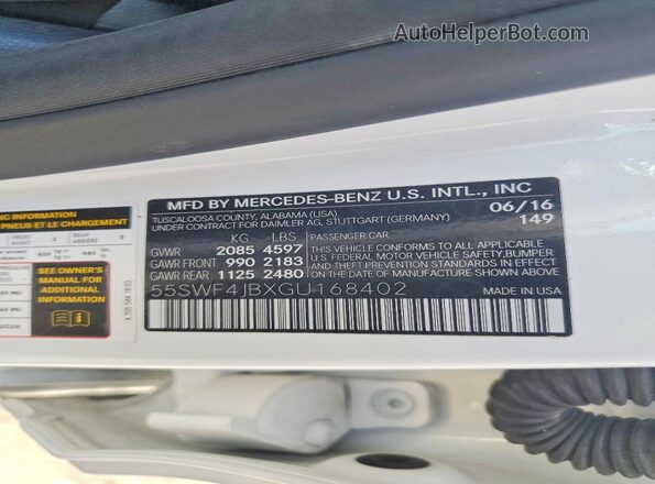 55SWF4JBXGU168402 2016 MERCEDES-BENZ C White Engine compartment view