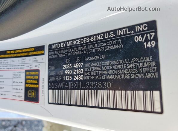 55SWF4JBXHU232830 2017 MERCEDES-BENZ C Белый Вид подкапотного пространства