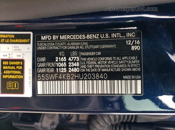 55SWF4KB2HU203840 2017 MERCEDES-BENZ C Blue Widok komory silnika