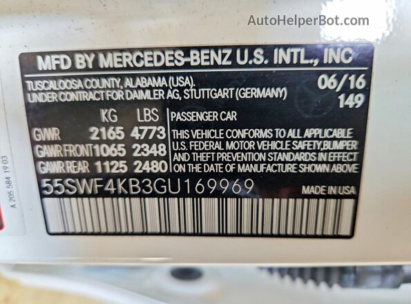 55SWF4KB3GU169969 2016 MERCEDES-BENZ C White Вид підкапотного простору