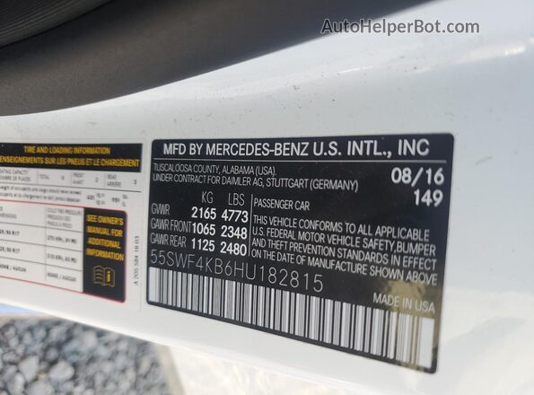 55SWF4KB6HU182815 2017 MERCEDES-BENZ C White ძრავის განყოფილების ხედი