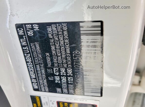 55SWF4KB6JU271578 2018 MERCEDES-BENZ C White VIN კოდის სტიკერის ხედი