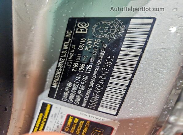 55SWF4KBXHU179805 2017 MERCEDES-BENZ C Silver Вид підкапотного простору