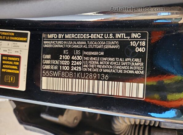 55SWF8DB1KU289136 2019 MERCEDES-BENZ C Black Widok komory silnika