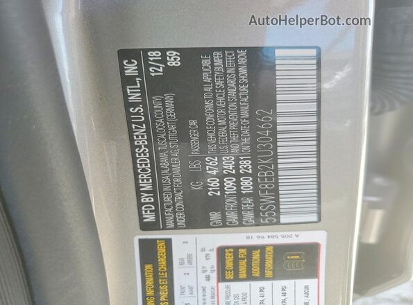 55SWF8EB2KU304662 2019 MERCEDES-BENZ C Tan Widok naklejki z numerem VIN