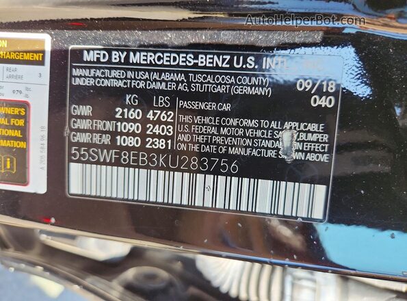 55SWF8EB3KU283756 2019 MERCEDES-BENZ C Black Vista del compartimento del motor