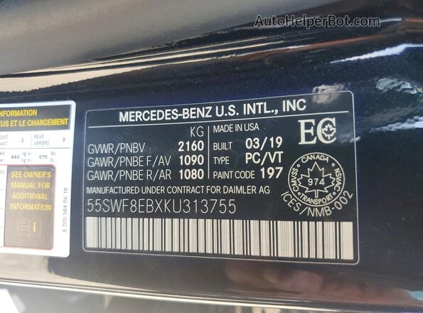 55SWF8EBXKU313755 2019 MERCEDES-BENZ C Black Rear interior view