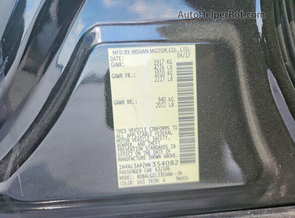1N4AL3AP2HN354082 2017 NISSAN ALTIMA Black Вид наклейки з VIN-кодом