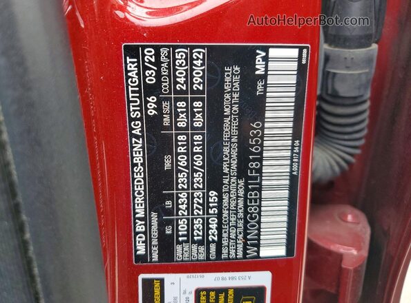 W1N0G8EB1LF816536 2020 MERCEDES-BENZ GLC-CLASS Red სალონის 360-გრადუსიანი ხედი