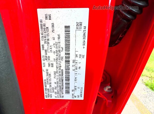 1FT7W2B69MEC96669 2021 FORD F250 Red Widok wnętrza z tyłu