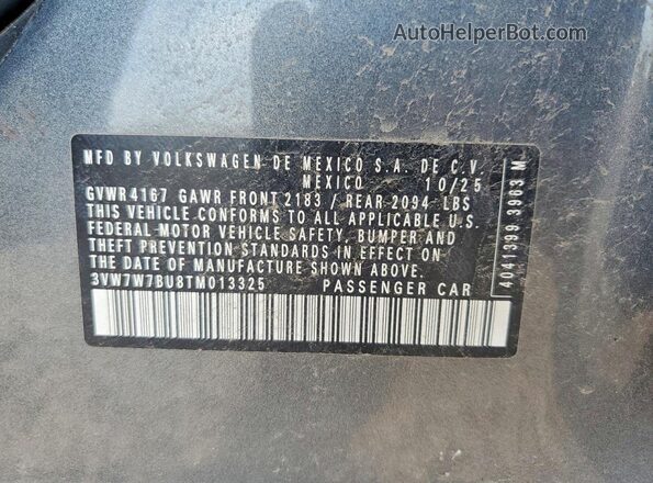 3VW7W7BU8TM013325 2026 VOLKSWAGEN JETTA Gray VIN կոդի պիտակի տեսք