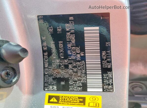 5TDKZRFH6KS352564 2019 TOYOTA HIGHLANDER Silver Widok wnętrza 360 stopni