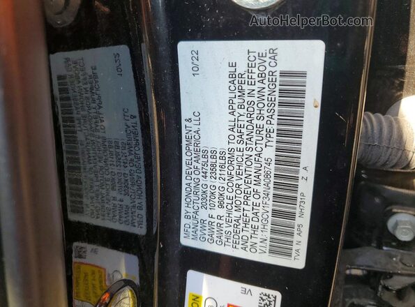 1HGCV1F34NA086745 2022 HONDA ACCORD Black Widok naklejki z numerem VIN
