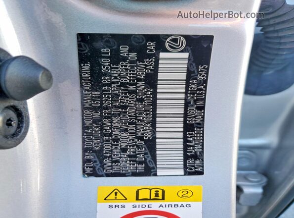 58ABK1GG3JU110342 2018 LEXUS ES Silver VIN sticker view