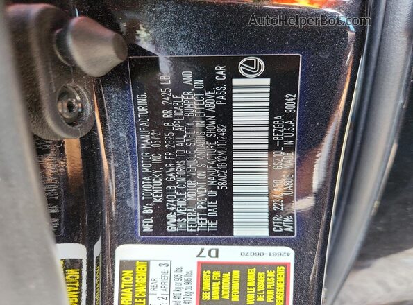 58ACZ1B12MU102482 2021 LEXUS ES Charcoal Vista de la etiqueta del VIN