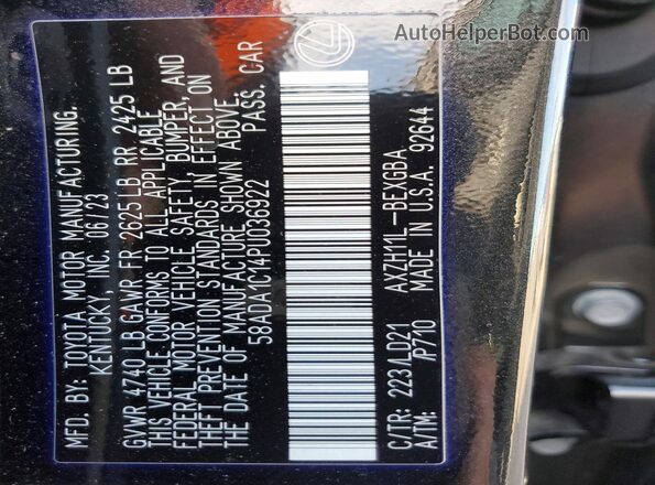 58ADA1C14PU036922 2023 LEXUS ES Black Widok komory silnika