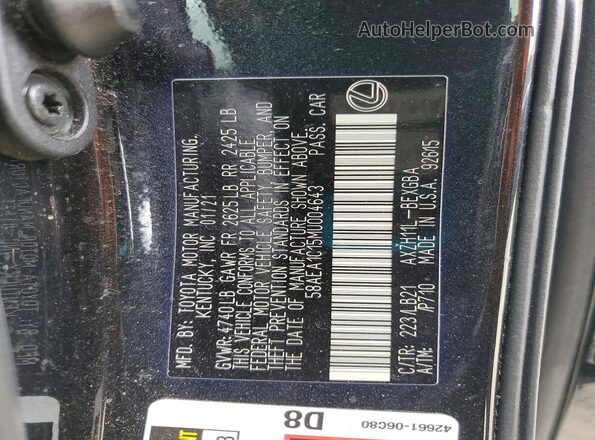 58AEA1C15MU004643 2021 LEXUS ES Black Շարժիչի բաժամունքի տեսք