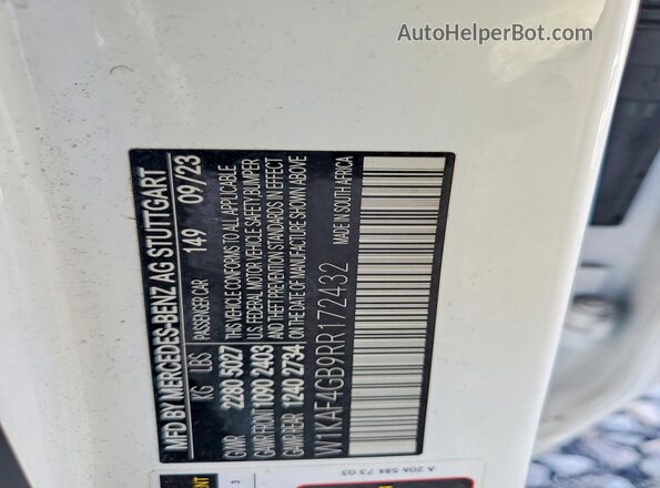 W1KAF4GB9RR172432 2024 MERCEDES-BENZ C White Widok naklejki z numerem VIN