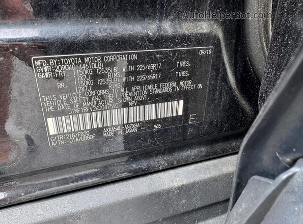 JTMF1RFV2KD047590 2019 TOYOTA RAV4 Black VIN კოდის სტიკერის ხედი