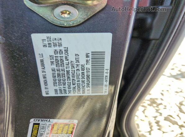 5FNRL6H59KB119137 2019 HONDA ODYSSEY Gray VIN კოდის სტიკერის ხედი