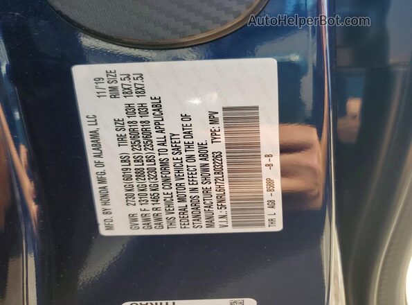 5FNRL6H72LB032263 2020 HONDA ODYSSEY Синий Вид наклейки с VIN-кодом