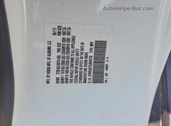 5FNRL6H73JB042720 2018 HONDA ODYSSEY White Вид наклейки з VIN-кодом