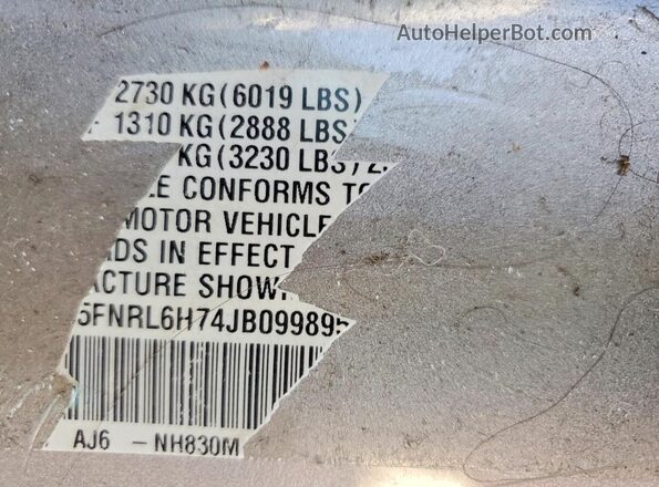5FNRL6H74JB099895 2018 HONDA ODYSSEY Silver Вид наклейки з VIN-кодом