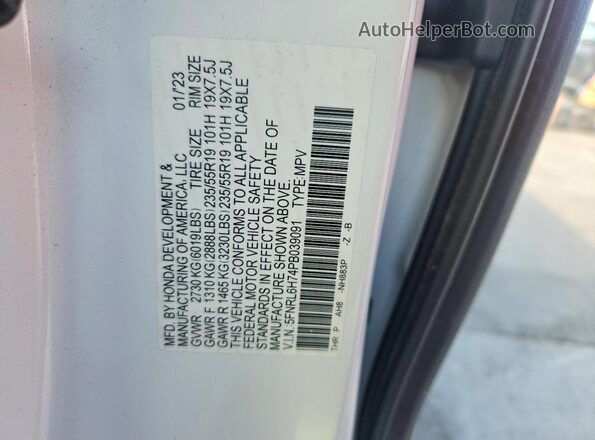 5FNRL6H74PB039091 2023 HONDA ODYSSEY White VIN კოდის სტიკერის ხედი