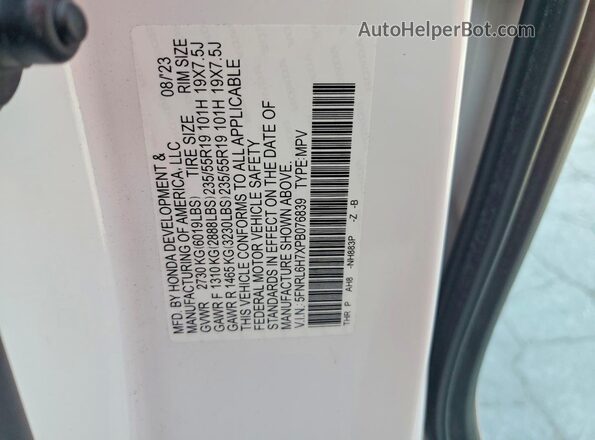 5FNRL6H7XPB076839 2023 HONDA ODYSSEY Белый Вид наклейки с VIN-кодом
