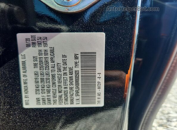 5FNRL6H86MB005920 2021 HONDA ODYSSEY Черный Панорамный вид салона 360°
