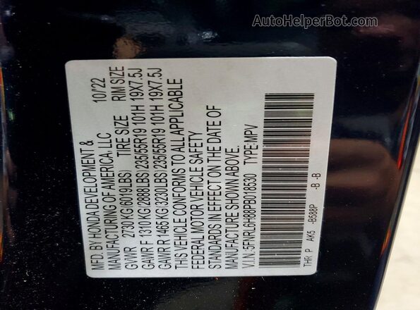 5FNRL6H88PB018530 2023 HONDA ODYSSEY Blue Вид наклейки з VIN-кодом