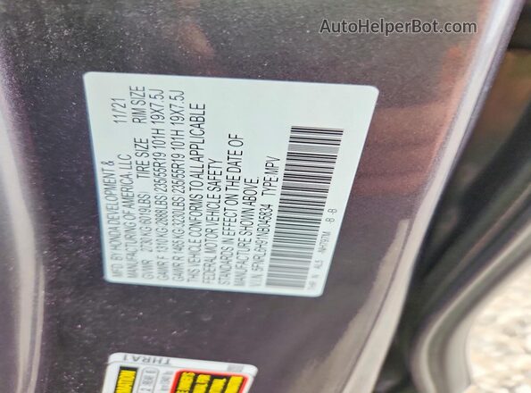 5FNRL6H91NB045834 2022 HONDA ODYSSEY Угольный Вид наклейки с VIN-кодом