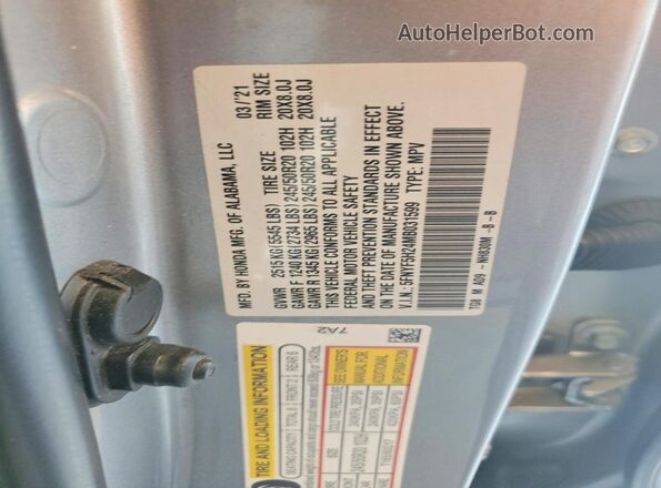 5FNYF5H24MB031599 2021 HONDA PILOT Silver Շարժիչի բաժամունքի տեսք