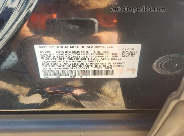 5FNYF5H57JB006413 2018 HONDA PILOT Black Engine compartment view