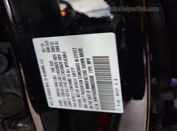 5FNYF6H20MB020508 2021 HONDA PILOT Black Widok naklejki z numerem VIN