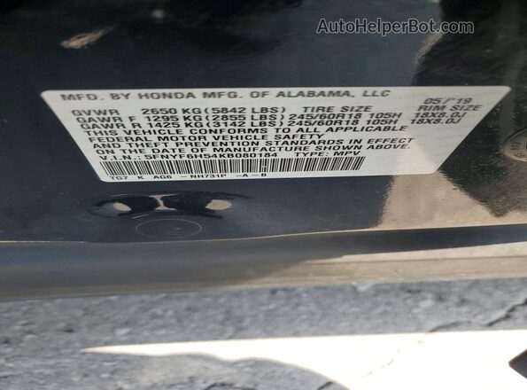 5FNYF6H54KB080184 2019 HONDA PILOT Black Widok naklejki z numerem VIN