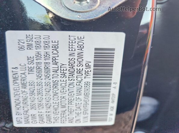 5FNYF6H5XMB090589 2021 HONDA PILOT Black Widok naklejki z numerem VIN