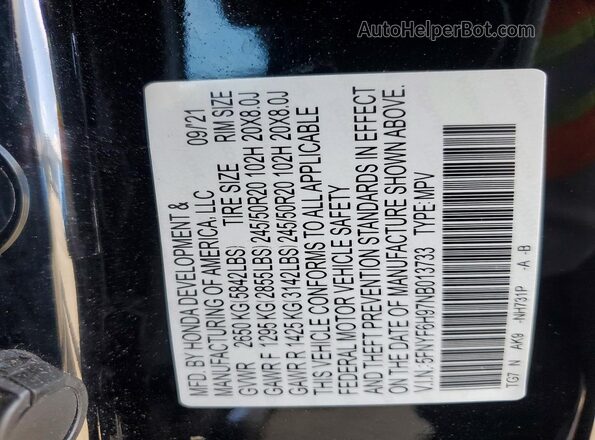 5FNYF6H97NB013733 2022 HONDA PILOT Black Սալոնի 360 աստիճան տեսք