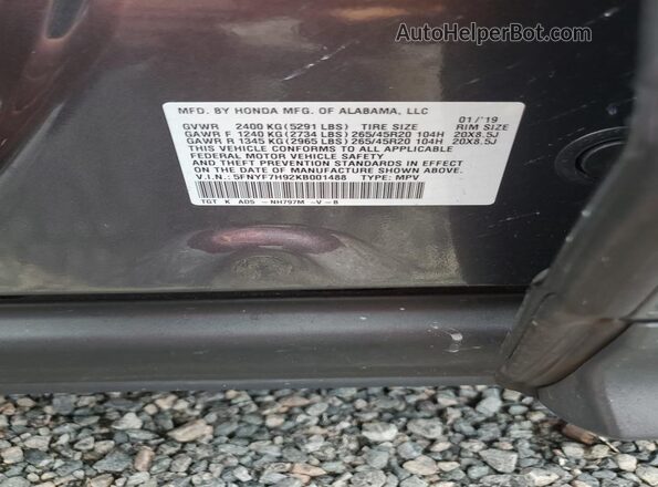 5FNYF7H92KB001488 2019 HONDA PASSPORT Gray ძრავის განყოფილების ხედი
