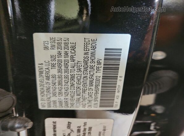 5FNYF8H50PB033012 2023 HONDA PASSPORT Black Widok naklejki z numerem VIN
