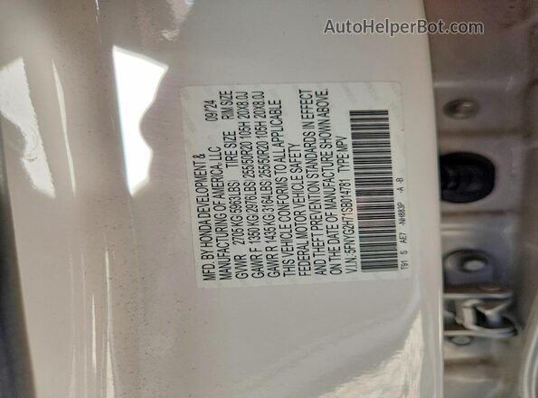 5FNYG2H71SB014781 2025 HONDA PILOT White Widok naklejki z numerem VIN