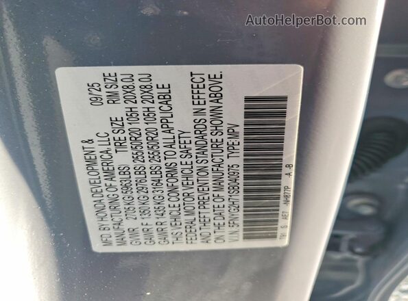 5FNYG2H71SB040975 2025 HONDA PILOT Blue VIN sticker view