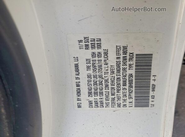 5FPYK2F58HB007584 2017 HONDA RIDGELINE Белый Вид подкапотного пространства